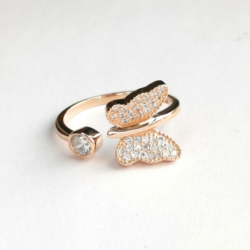 14k Rose Gold Sterling Silver CZ Butterfly Ring Size 7